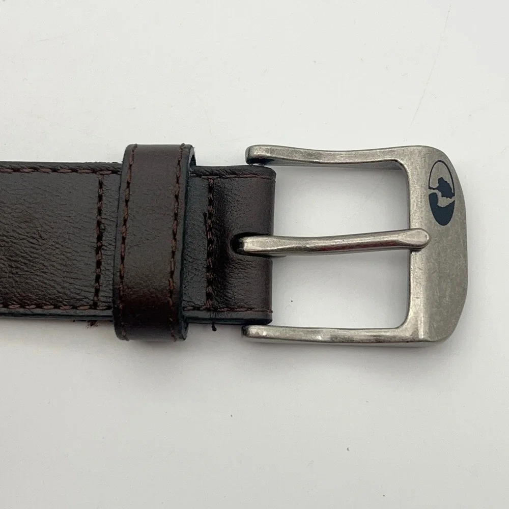 Mossy Oak Mens Brown Genuine Leather Belt Camo Patch‎ Silver Buckle Logo 49